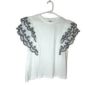 Zara Girls Ruffle Sleeves Girls Black and White Shirt Size 13-14